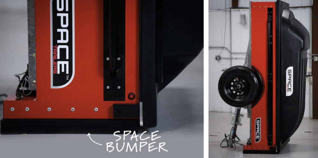 The SPACE trailer's SPACE bumper is shown vertically